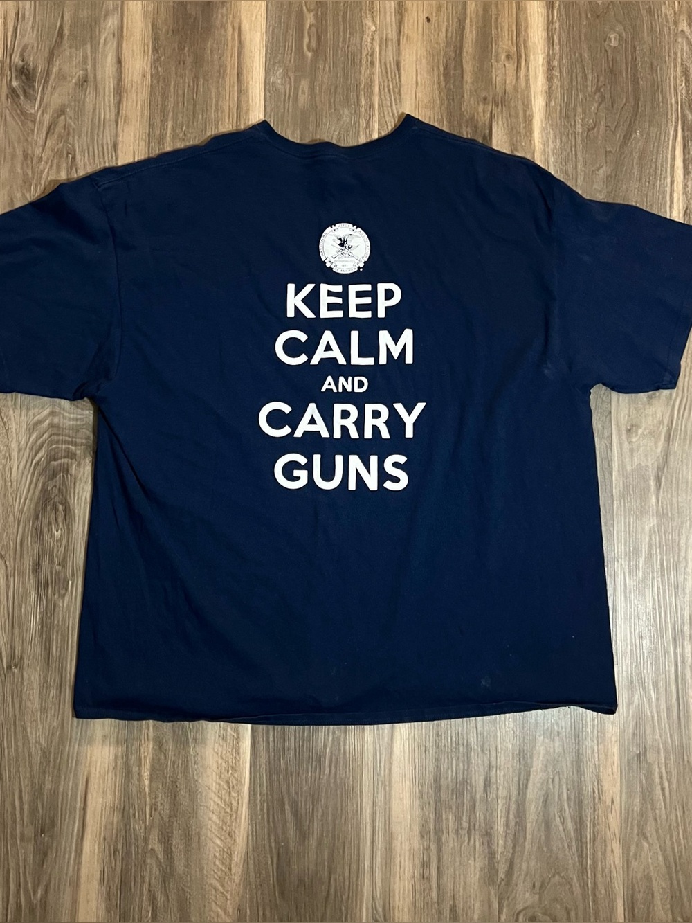 NRA Double Sided Keep Calm And Carry Guns Graphic Navy T-Shirt Size 3XL